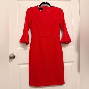 Red midi dress with quarter peplum sleeves